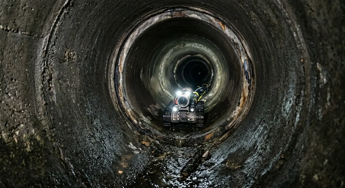 Robotic sewer camera inspecting pipe interior for Drain Snake Service in Saratoga