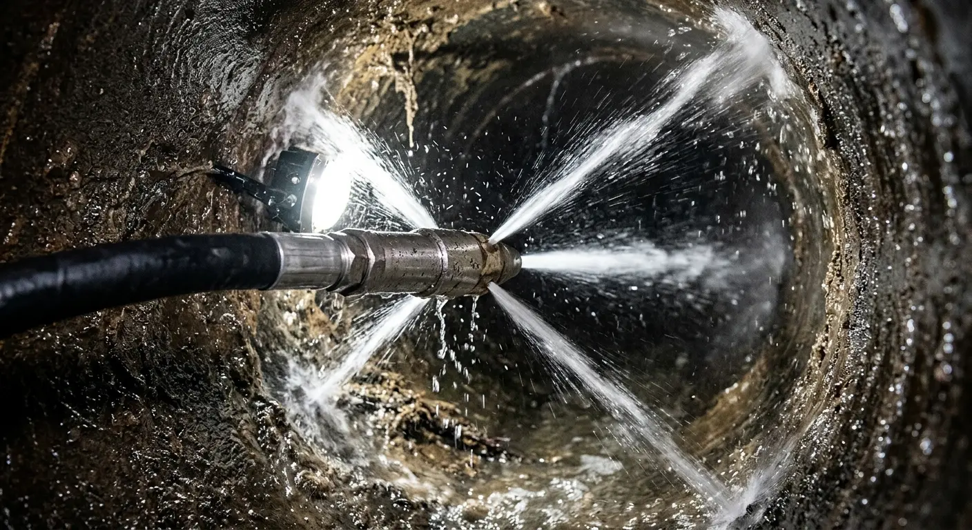 High-pressure hydro jetting nozzle cleaning sewer pipe for Storm Drain Cleaning in Saratoga